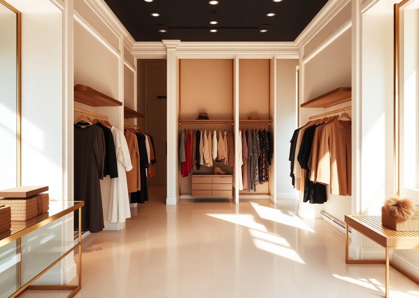 Interior of the Sophisticated Accessories boutique with racks of clothing